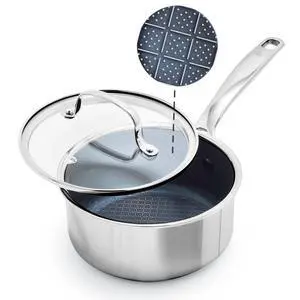 Hybrid Nonstick Stainless Steel 1.57QT Saucepan with Glass Lid, PFAS-Free Ceramic Diamond Bond Pot, Dishwasher Safe, Stay-Cool Handle, Induction Ready, Compatible with All Cooktops Hybrid Nonstick Stainless Steel 1.57QT Saucepan with Glass Lid, PFAS-Free Ceramic Diamond Bond Pot, Dishwasher Safe, Stay-Cool Handle, Induction Ready, Compatible with All Cooktops