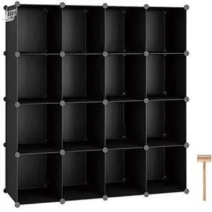 Cube Storage Organizer, 16-Cube Shelves Units, Plastic Storage Cubes, DIY Closet Organizer, Modular Closet Storage Shelves Ideal for Home, Bedroom, 48.4" L × 12.4" W × 48.4" H Black SUM3016H Cube Storage Organizer, 16-Cube Shelves Units, Plastic Storage Cubes, DIY Closet Organizer, Modular Closet Storage Shelves Ideal for Home, Bedroom, 48.4" L × 12.4" W × 48.4" H Black SUM3016H