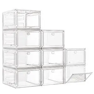 Large Clear Shoe Boxes OrganizerThicker Material Stronger Shoe Box with Magnetic Door, Stackable Shoe Storage Box for Closet, Foldable Space-Saving Storage Bins Shoe Cabinet, White 9 Pack Large Clear Shoe Boxes OrganizerThicker Material Stronger Shoe Box with Magnetic Door, Stackable Shoe Storage Box for Closet, Foldable Space-Saving Storage Bins Shoe Cabinet, White 9 Pack