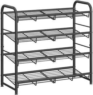 Stackable Shoe Rack, 4 Tier Metal Shoes Rack Storage Shelf, Holds up to 16 Pairs Shoes, Adjustable Slanted Shelves Shoe Tower Organizer for Closet Entryway Small Spaces, Black Stackable Shoe Rack, 4 Tier Metal Shoes Rack Storage Shelf, Holds up to 16 Pairs Shoes, Adjustable Slanted Shelves Shoe Tower Organizer for Closet Entryway Small Spaces, Black