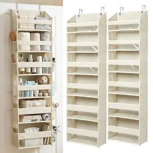 UPGRADED 6 Tiers Over The Door Organizer Hanging - 100D EXTRA THICK & 50lbs HUGE CAPACITY, 12 Side Mesh Pockets Over The Door Shoe Organizer, Hanging Closet Organizer (Ivory, 2pc) UPGRADED 6 Tiers Over The Door Organizer Hanging - 100D EXTRA THICK & 50lbs HUGE CAPACITY, 12 Side Mesh Pockets Over The Door Shoe Organizer, Hanging Closet Organizer (Ivory, 2pc)