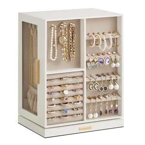 GISELLA Collection - Jewelry Box Organizer 360° Rotating, Vertical Jewelry Storage Case with 5 Drawers, Glass Window, Spacious, Open Design, Great Gift, Cloud White UJBC170W01 GISELLA Collection - Jewelry Box Organizer 360° Rotating, Vertical Jewelry Storage Case with 5 Drawers, Glass Window, Spacious, Open Design, Great Gift, Cloud White UJBC170W01