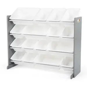Toy Storage Organizer with 16 Removable Storage Bins for Kids Playroom, 4-Tier Toddler Toy Organization and Storage, Grey/White Toy Storage Organizer with 16 Removable Storage Bins for Kids Playroom, 4-Tier Toddler Toy Organization and Storage, Grey/White