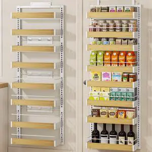 8 Tier Over The Door Pantry Organizer, 2 IN 1 Wall Mount or Hanging Spice Rack Seasoning Shelves with Adjustable Basket, Back of Door Organizer and Storage for Kitchen Cabinet and Room Closet 8 Tier Over The Door Pantry Organizer, 2 IN 1 Wall Mount or Hanging Spice Rack Seasoning Shelves with Adjustable Basket, Back of Door Organizer and Storage for Kitchen Cabinet and Room Closet