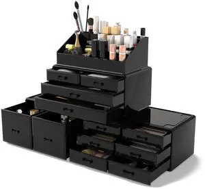 Makeup Cosmetic Organizer Storage Drawers Display Boxes Case with 12 Drawers (Black) Makeup Cosmetic Organizer Storage Drawers Display Boxes Case with 12 Drawers (Black)
