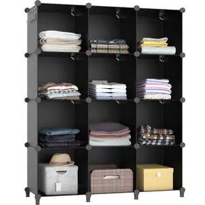 Closet Organizers and Storage, 12 Cube Storage Organizer, Portable Closet Organization Clothes Shelves for Kids, Closet, Bedroom, Bathroom, Office, Black Closet Organizers and Storage, 12 Cube Storage Organizer, Portable Closet Organization Clothes Shelves for Kids, Closet, Bedroom, Bathroom, Office, Black
