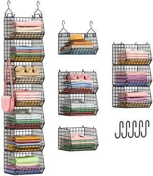 7 Tier Foldable Hanging Closet Organizer and Storage,Wire Closet Shelving with 4 Large Hooks+ 5 S Hooks,Hanging Basket for Clothes Sweaters Shoes Handbags,Small Closet Organizers 7 Tier Foldable Hanging Closet Organizer and Storage,Wire Closet Shelving with 4 Large Hooks+ 5 S Hooks,Hanging Basket for Clothes Sweaters Shoes Handbags,Small Closet Organizers