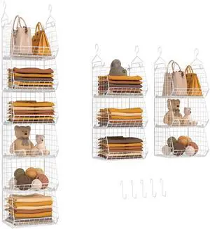 6 Tier Closet Hanging Organizer, Clothes Hanging Shelves with 4 Hanging Hooks 5 S Hooks, Wire Storage Basket Bins, for Clothing Sweaters Shoes Handbags Clutches Accessories Patent 6 Tier Closet Hanging Organizer, Clothes Hanging Shelves with 4 Hanging Hooks 5 S Hooks, Wire Storage Basket Bins, for Clothing Sweaters Shoes Handbags Clutches Accessories Patent