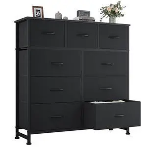 Dresser for Bedroom, 9 Storage Drawers, Wide Fabric Closet Chests Organizer Tower Furniture, TV Stand with Wooden Top Metal Frame for Clothes, Living Room, Hallway, Entryway, Classic Grey Dresser for Bedroom, 9 Storage Drawers, Wide Fabric Closet Chests Organizer Tower Furniture, TV Stand with Wooden Top Metal Frame for Clothes, Living Room, Hallway, Entryway, Classic Grey