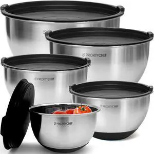 Premium Mixing Bowls With Lids Set, Airtight Lids, Thicker Stainless Steel, Non-Slip Base, 5 Nesting Steel Bowls for Kitchen, Large Prep Metal Bowl Set 1.5/2/3/4/5 Qt, Black Premium Mixing Bowls With Lids Set, Airtight Lids, Thicker Stainless Steel, Non-Slip Base, 5 Nesting Steel Bowls for Kitchen, Large Prep Metal Bowl Set 1.5/2/3/4/5 Qt, Black
