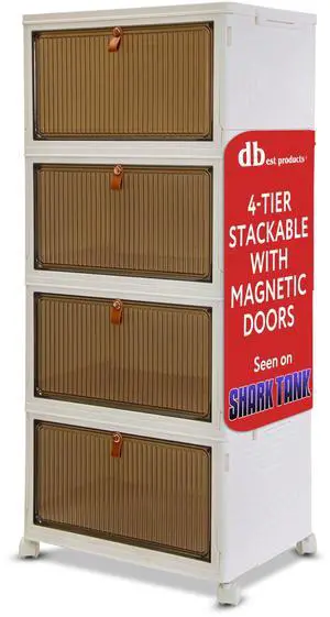 Quik Box Sport 4-Tier Stackable Storage Organizer - 24 Gallon Capacity Collapsible Bins with Magnetic Doors, Space-Saving Vertical Storage for Bedroom, Closet, Dorm Organization Quik Box Sport 4-Tier Stackable Storage Organizer - 24 Gallon Capacity Collapsible Bins with Magnetic Doors, Space-Saving Vertical Storage for Bedroom, Closet, Dorm Organization