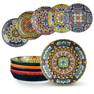 32 Oz Pasta Bowls Sets of 6, Ceramic Large Colorful Salad Serving Bowls for Kitchen, Dishwasher & Microwave Safe, Soup Pasta Plates 32 Oz Pasta Bowls Sets of 6, Ceramic Large Colorful Salad Serving Bowls for Kitchen, Dishwasher & Microwave Safe, Soup Pasta Plates