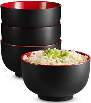 Ramen Bowl, Japanese Bowls, Noodle Bowls, Large Soup Bowl, Ceramic, Large Capacity, For Ramen, Pho, Udon, Soba, Microwave and Dishwasher Safe, 34 oz, Set of 4 (Black/Red) Ramen Bowl, Japanese Bowls, Noodle Bowls, Large Soup Bowl, Ceramic, Large Capacity, For Ramen, Pho, Udon, Soba, Microwave and Dishwasher Safe, 34 oz, Set of 4 (Black/Red)