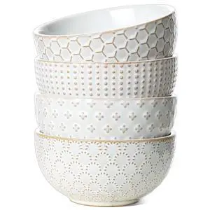 Cereal bowls 26 oz, Ceramic Soup Bowl for Kitchen, Embossment Stoneware Bowl for Pho, Chip, Fruits, Salad, Noodle, Ramen, Suit For Housewarming - 6 Inch, Set of 4, Arctic white Cereal bowls 26 oz, Ceramic Soup Bowl for Kitchen, Embossment Stoneware Bowl for Pho, Chip, Fruits, Salad, Noodle, Ramen, Suit For Housewarming - 6 Inch, Set of 4, Arctic white
