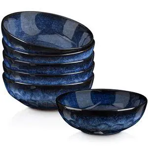 Ceramic Salad Bowls Set for Kitchen, Serving - 32 Ounce Soup Bowls, Pasta Bowls, Chip Resistant, Dishwasher Microwave Safe, Large, Fluted, stoneware, Set of 6 (Blue) Ceramic Salad Bowls Set for Kitchen, Serving - 32 Ounce Soup Bowls, Pasta Bowls, Chip Resistant, Dishwasher Microwave Safe, Large, Fluted, stoneware, Set of 6 (Blue)