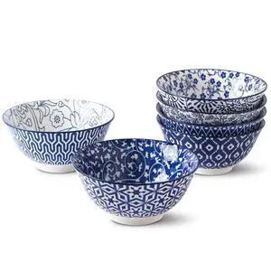 Blue and White Porcelain 20oz Cereal Bowl Set - Set of 6, 6 inch Soup Bowls, Ceramic bowls for Cereal, Soup, Salad and Pasta, Vintage Blue Blue and White Porcelain 20oz Cereal Bowl Set - Set of 6, 6 inch Soup Bowls, Ceramic bowls for Cereal, Soup, Salad and Pasta, Vintage Blue