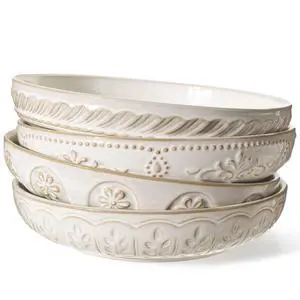 Pasta Bowls, 50oz Large Salad Serving Bowls, 9.75'' Plates Bowls Set of 4, Big White Ceramic Soup Bowls for Kitchen, Embossment Shallow Dinner Bowl, Microwave Dishwasher Safe, Multiple Patterns Pasta Bowls, 50oz Large Salad Serving Bowls, 9.75'' Plates Bowls Set of 4, Big White Ceramic Soup Bowls for Kitchen, Embossment Shallow Dinner Bowl, Microwave Dishwasher Safe, Multiple Patterns