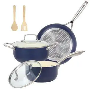 Pots and Pans Set, 7 Piece Nonstick Ceramic Cookware Set, Kitchen Induction Cookware Sets, Pots and Pans Non Stick with Oven Safe Handle, 100% PFOA Free, Blue Pots and Pans Set, 7 Piece Nonstick Ceramic Cookware Set, Kitchen Induction Cookware Sets, Pots and Pans Non Stick with Oven Safe Handle, 100% PFOA Free, Blue