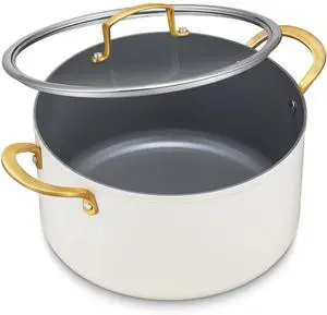 10 Quart Cooking Pot with Ceramic Coating, Non-Stick Stock Pot with Tempered Glass Lid, Large Soup Pot with Stainless Steel Handle, Induction Compatible Stockpot, Dishwasher Safe, Cream 10 Quart Cooking Pot with Ceramic Coating, Non-Stick Stock Pot with Tempered Glass Lid, Large Soup Pot with Stainless Steel Handle, Induction Compatible Stockpot, Dishwasher Safe, Cream