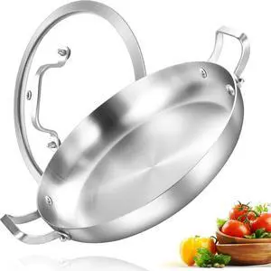13 Inch Stainless Steel Paella Pan with Lid, Large Frying Pan Skillet with Double Riveted Handles, Wide Shallow Paellera for Stovetop, Induction Compatible, Oven Safe, Dishwasher Safe 13 Inch Stainless Steel Paella Pan with Lid, Large Frying Pan Skillet with Double Riveted Handles, Wide Shallow Paellera for Stovetop, Induction Compatible, Oven Safe, Dishwasher Safe