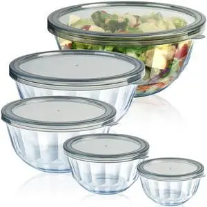 Mixing Bowls with Airtight Lids Sets, 5 Packs Thick Glass Nesting Bowls for Kitchen Baking, Meal Prepping, Bpa Free, Dishwasher Safe, 0.5/0.8/1.6/2.7/4.4 Qt Mixing Bowls with Airtight Lids Sets, 5 Packs Thick Glass Nesting Bowls for Kitchen Baking, Meal Prepping, Bpa Free, Dishwasher Safe, 0.5/0.8/1.6/2.7/4.4 Qt
