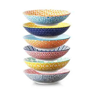 Porcelain 40oz Large Bowls 9 inch Big Pasta Salad Bowls, Microwave and Oven Safe, Colorful, Set of 6 Porcelain 40oz Large Bowls 9 inch Big Pasta Salad Bowls, Microwave and Oven Safe, Colorful, Set of 6