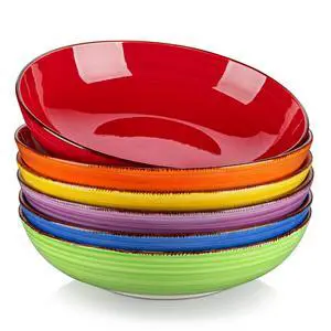 Bonita Pasta Bowls Set of 6, 38 oz Shallow Ceramic Bowls for Pasta, Salad, Soup & More - Microwave, Dishwasher & Oven Safe - Assorted Colors Bonita Pasta Bowls Set of 6, 38 oz Shallow Ceramic Bowls for Pasta, Salad, Soup & More - Microwave, Dishwasher & Oven Safe - Assorted Colors