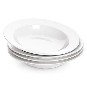 Soup and Pasta Bowls Set of 4, White Porcelain Wide Rim Salad Plates, 20 Ounces, Microwave & Dishwasher Safe Soup and Pasta Bowls Set of 4, White Porcelain Wide Rim Salad Plates, 20 Ounces, Microwave & Dishwasher Safe