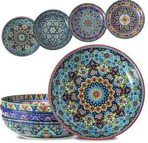 Pasta Bowls Set of 4, 42 oz Ceramic Salad Bowls for Kitchen, 9.7 Inch Colorful Serving Bowls for Soup, Dinner, Fruit, Dishwasher & Microwave Safe, Bohemian Pasta Bowls Set of 4, 42 oz Ceramic Salad Bowls for Kitchen, 9.7 Inch Colorful Serving Bowls for Soup, Dinner, Fruit, Dishwasher & Microwave Safe, Bohemian