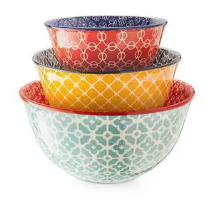Mixing Bowls, Ceramic Mixing Bowls for Kitchen, Colorful Vibrant Nesting Bowls for Cooking, Baking, Prepping, Serving, Salad, Housewarming Gift, Microwave Dishwasher Safe, 3.7/2/1 Qt, Set of 3 Mixing Bowls, Ceramic Mixing Bowls for Kitchen, Colorful Vibrant Nesting Bowls for Cooking, Baking, Prepping, Serving, Salad, Housewarming Gift, Microwave Dishwasher Safe, 3.7/2/1 Qt, Set of 3