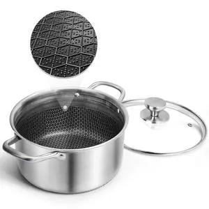 Hybrid Nonstick 6 Quart Stainless Steel Stockpot with Glass Lid, Induction Stock Pot with Honeycomb Carving, Non-stick Soup Pot Compatible with All Cooktops, Non-Toxic, Dishwasher & Oven Safe Hybrid Nonstick 6 Quart Stainless Steel Stockpot with Glass Lid, Induction Stock Pot with Honeycomb Carving, Non-stick Soup Pot Compatible with All Cooktops, Non-Toxic, Dishwasher & Oven Safe