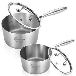 Stainless Steel Saucepan Set with Glass Lids, 1QT & 3QT Cooking Pots, Uncoated Heavy Bottom Metal Sauce Pans for Induction Cooktop, Ergonomic Handle Stainless Steel Saucepan Set with Glass Lids, 1QT & 3QT Cooking Pots, Uncoated Heavy Bottom Metal Sauce Pans for Induction Cooktop, Ergonomic Handle