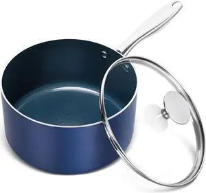 3 Quart Saucepan with Lid, Nonstick Ceramic Sauce Pan with Stainless Steel Handle, 3 Qt Saucepan with Lid Induction Compatible, Oven Safe, Blue 3 Quart Saucepan with Lid, Nonstick Ceramic Sauce Pan with Stainless Steel Handle, 3 Qt Saucepan with Lid Induction Compatible, Oven Safe, Blue