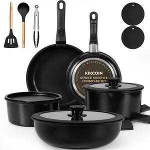 Nonstick Pots and Pans Set - 20 Pack Stackable Cookware Set with Detachable Handle, RV Kitchen Cooking Set with Removable Handles - Oven Safe, Induction Ready (Black) Nonstick Pots and Pans Set - 20 Pack Stackable Cookware Set with Detachable Handle, RV Kitchen Cooking Set with Removable Handles - Oven Safe, Induction Ready (Black)
