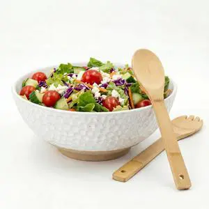 Large Ceramic Dinner Bowl - Handmade Salad Bowl Set, 58 oz. Dishwasher and Oven Safe, Vanilla White 9.5 inch Large Ceramic Dinner Bowl - Handmade Salad Bowl Set, 58 oz. Dishwasher and Oven Safe, Vanilla White 9.5 inch