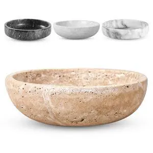 Travertine Decorative Bowl - 7.8 Diameter & 2 Height - Key Bowl for Entryway Table - Travertine - Organic Modern Centerpiece - Beige/Natural Travertine Decorative Bowl - 7.8 Diameter & 2 Height - Key Bowl for Entryway Table - Travertine - Organic Modern Centerpiece - Beige/Natural