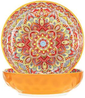 Boho Large Serving Bowls, 10.2 Inch Fruit Salad Bowls, Decorative Serving Dishes for Entertaining, 80 OZ Pasta Bowls Set of 2, Vibrant Colorful Soup Bowls for Party, Home Decor, Bohemian Style Gift Boho Large Serving Bowls, 10.2 Inch Fruit Salad Bowls, Decorative Serving Dishes for Entertaining, 80 OZ Pasta Bowls Set of 2, Vibrant Colorful Soup Bowls for Party, Home Decor, Bohemian Style Gift