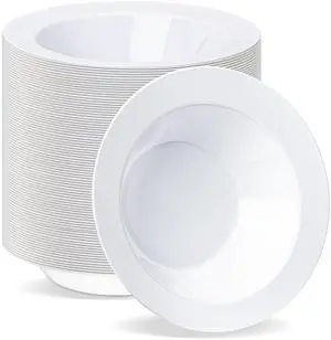 100 Pack 12 oz White Plastic Bowls, Disposable Soup Bowls, Heavy-duty Dessert Salad Bowl for Christmas, Party, Wedding, Dinner, Catering 100 Pack 12 oz White Plastic Bowls, Disposable Soup Bowls, Heavy-duty Dessert Salad Bowl for Christmas, Party, Wedding, Dinner, Catering