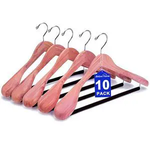 10 Pack Cedar Suit Hangers with Extra Wide Shoulder, Wooden Clothes Hangers for Coats & Jacket, Aromatic Natural Cedar Hangers with Non-Slip Velvet Pant Bar 10 Pack Cedar Suit Hangers with Extra Wide Shoulder, Wooden Clothes Hangers for Coats & Jacket, Aromatic Natural Cedar Hangers with Non-Slip Velvet Pant Bar
