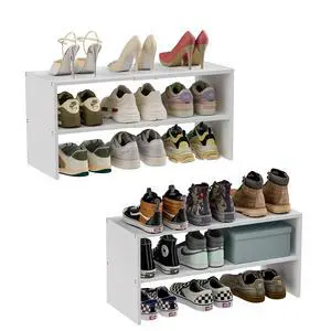 2 Pack White Shoe Rack for Closet, 2-Tier Expandable Small Shoe Shelf, Stackable Iron Wood Combination Shoe Organizer Racks Shelves for Closets, Entryway, Hallway, Garage, Holds 12-24 Pairs 2 Pack White Shoe Rack for Closet, 2-Tier Expandable Small Shoe Shelf, Stackable Iron Wood Combination Shoe Organizer Racks Shelves for Closets, Entryway, Hallway, Garage, Holds 12-24 Pairs