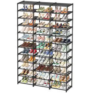 Shoe Rack Large Capacity 72 Pairs Tall Shoe Shelf, 3 Row 12 Tiers Sturdy Metal Shoe Organizer for Entryway, Closet, Bedroom, Black Shoe Rack Large Capacity 72 Pairs Tall Shoe Shelf, 3 Row 12 Tiers Sturdy Metal Shoe Organizer for Entryway, Closet, Bedroom, Black