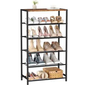 Shoe Rack 6-Tier, Shoe Storage Shelf, Industrial Shoe Tower, Narrow Shoe Organizer for Closet Entryway, Small Shoe Rack Table with Durable Metal Shelves, Rustic Brown Shoe Rack 6-Tier, Shoe Storage Shelf, Industrial Shoe Tower, Narrow Shoe Organizer for Closet Entryway, Small Shoe Rack Table with Durable Metal Shelves, Rustic Brown