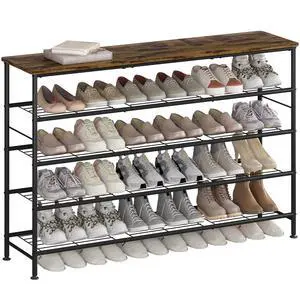 Shoe Rack 5 Tier Shoe Storage Organizer Metal Mesh Shelves with MDF Top Board for Entryway, Hallway, Closet,BedroomLiving Room (Black+Rustic Brown, Large 5 Tier) Shoe Rack 5 Tier Shoe Storage Organizer Metal Mesh Shelves with MDF Top Board for Entryway, Hallway, Closet,BedroomLiving Room (Black+Rustic Brown, Large 5 Tier)