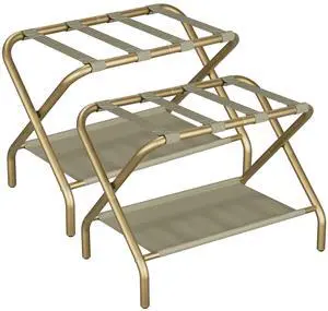 Gold Luggage Rack Pack of 2, Foldable Suitcase Stand with Fabric Storage Shelf, Luggage Holder with 4 Nylon Straps for Hotel Guest Room Bedroom Gold Luggage Rack Pack of 2, Foldable Suitcase Stand with Fabric Storage Shelf, Luggage Holder with 4 Nylon Straps for Hotel Guest Room Bedroom