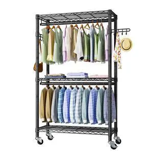Heavy Duty Clothes Rack Rolling Garment Rack,3 Tier Adjustable Wire Shelving Clothing Racks for Hanging Clothes with Double Rods&Side Hooks,Freestanding Wardrobe Storage Rack Metal Portable Closet Heavy Duty Clothes Rack Rolling Garment Rack,3 Tier Adjustable Wire Shelving Clothing Racks for Hanging Clothes with Double Rods&Side Hooks,Freestanding Wardrobe Storage Rack Metal Portable Closet