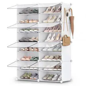 Shoe Rack Organizer, 8-Tier Shoe Storage Cabinet for Closet and Entryway, Holds 32 Pairs of Shoes, Adjustable, Cloud White and Transparent ULPC034W01 Shoe Rack Organizer, 8-Tier Shoe Storage Cabinet for Closet and Entryway, Holds 32 Pairs of Shoes, Adjustable, Cloud White and Transparent ULPC034W01