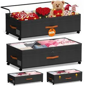 Under Bed Storage with Wheels, 35.5 inches Underbed Storage Large Capacity Under Bed Rolling Containers, 2 Pack Under the Bed Storage for Clothes, Shoes, Blankets (Deep Black) Under Bed Storage with Wheels, 35.5 inches Underbed Storage Large Capacity Under Bed Rolling Containers, 2 Pack Under the Bed Storage for Clothes, Shoes, Blankets (Deep Black)