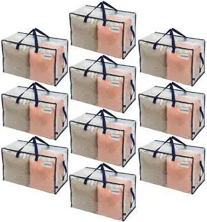 10 Pack Clear Extra Large Moving Bags & Storage Totes, Heavy Duty Organizer with Reinforced Handles & Strong Zippers for Clothes, College Dorm Essentials, Moving Supplies 10 Pack Clear Extra Large Moving Bags & Storage Totes, Heavy Duty Organizer with Reinforced Handles & Strong Zippers for Clothes, College Dorm Essentials, Moving Supplies