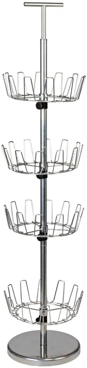 4-Tier Revolving Shoe Tree, Heavy-Duty Steel with Stabilized Base, Holds 24 Pairs of Shoes, Great for Most Styles, Chromelike Finish 4-Tier Revolving Shoe Tree, Heavy-Duty Steel with Stabilized Base, Holds 24 Pairs of Shoes, Great for Most Styles, Chromelike Finish