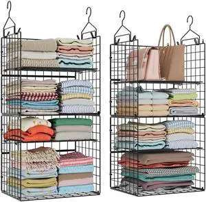 Hanging Closet Organizer and Storage - 8 Tier Closet Hanging Organizer Shelves, Metal & Foldable Hanging Storage Organizer Baskets with Adjustable Dividers for Clothing Sweaters Shoes Handbags Hanging Closet Organizer and Storage - 8 Tier Closet Hanging Organizer Shelves, Metal & Foldable Hanging Storage Organizer Baskets with Adjustable Dividers for Clothing Sweaters Shoes Handbags